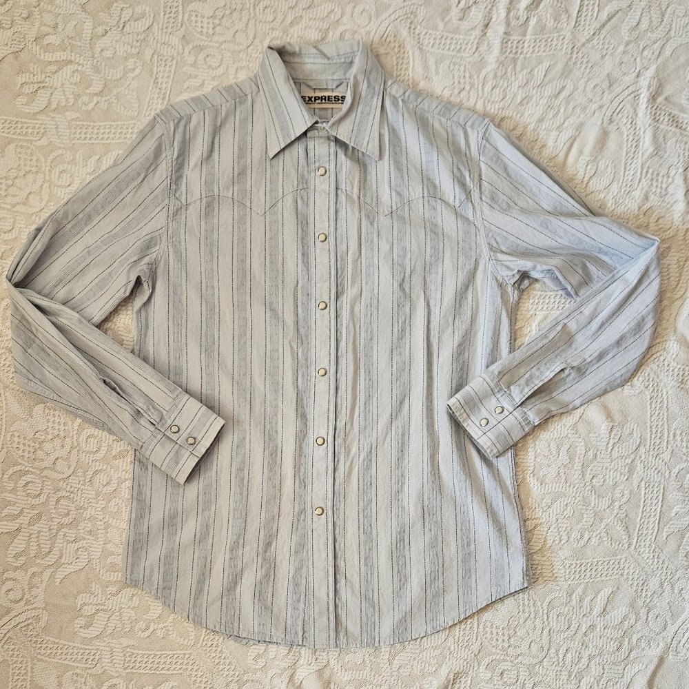 Pearl-Snap Western Shirt 2-Tone Blue Cotton